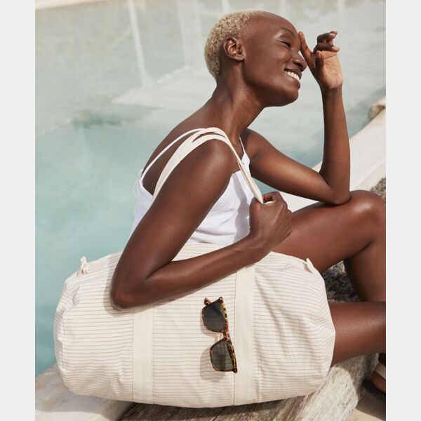 Striped organic cotton barrel bag Thumbnail