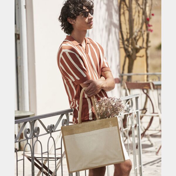 Cotton pocket natural starched jute shopper Thumbnail