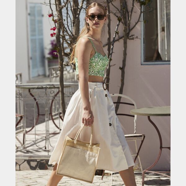 Cotton pocket natural starched jute midi tote Thumbnail