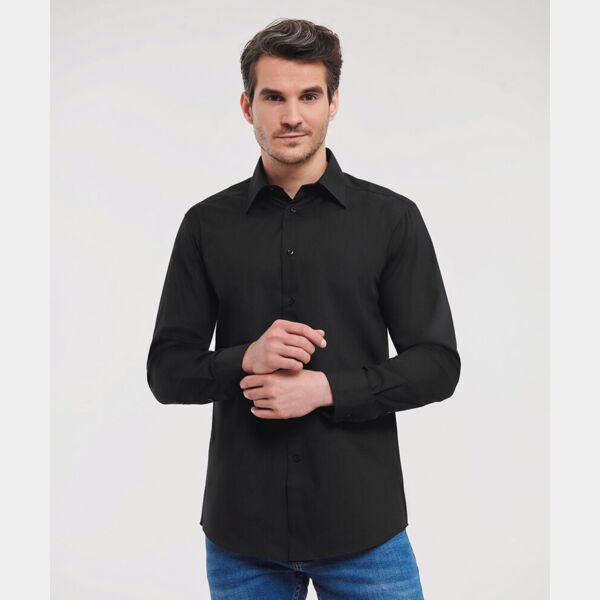 Long sleeve polycotton easycare fitted poplin shirt Thumbnail