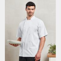 Studded front short sleeve chef's jacket Thumbnail