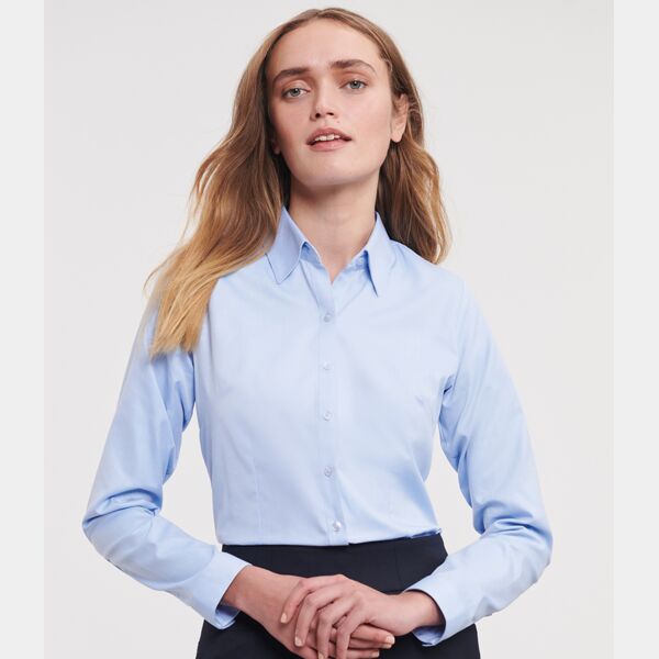 Russell Collection Ladies Long Sleeve Herringbone Shirt Thumbnail