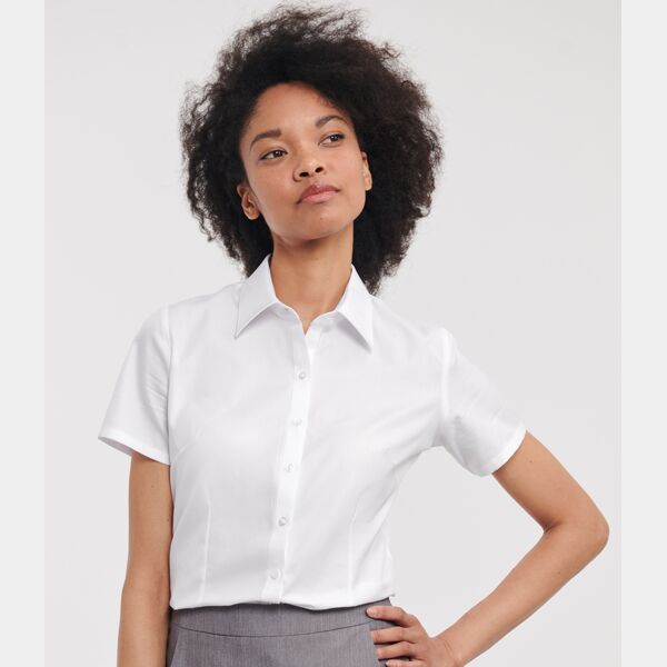 Russell Collection Ladies Short Sleeve Herringbone Shirt Thumbnail