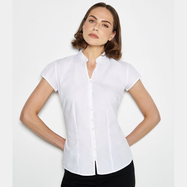 Kustom Kit Ladies Cap Sleeve V Neck Tailored Continental Blouse Thumbnail