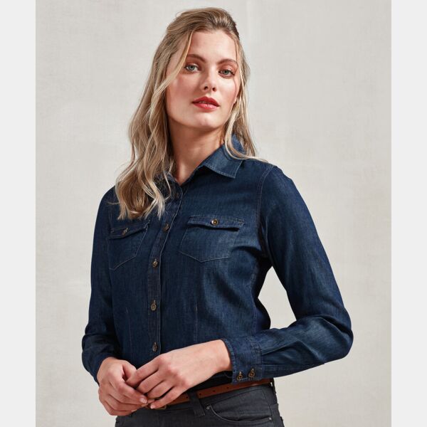 Women's jeans stitch denim shirt Thumbnail