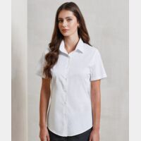 Women's stretch fit cotton poplin short sleeve blouse Thumbnail