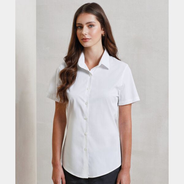 Women's stretch fit cotton poplin short sleeve blouse Thumbnail