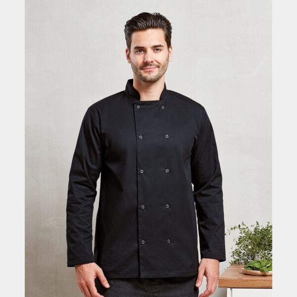 Studded front long sleeve chef's jacket Thumbnail