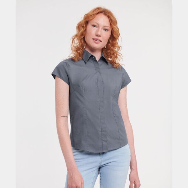 Women's Cap Sleeve Polycotton Easycare Fitted Popl Thumbnail