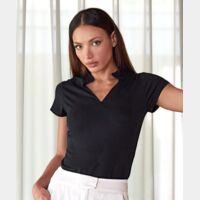 Corporate short sleeve top v-neck mandarin collar Thumbnail