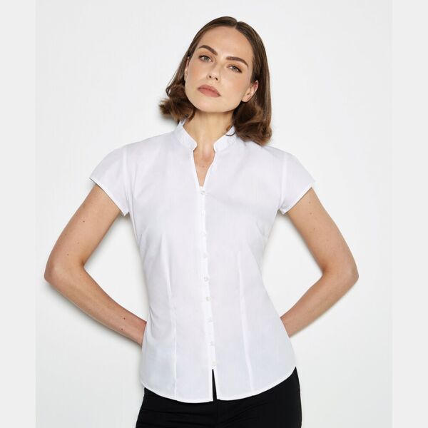 Continental blouse mandarin collar cap sleeve Thumbnail